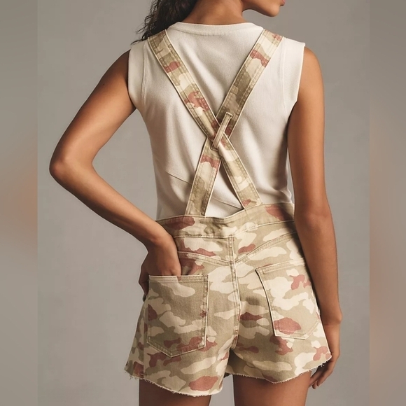 Anthropologie Pilcro Camo Overalls Romper In Pastel Green Motif NWT - Picture 4 of 12